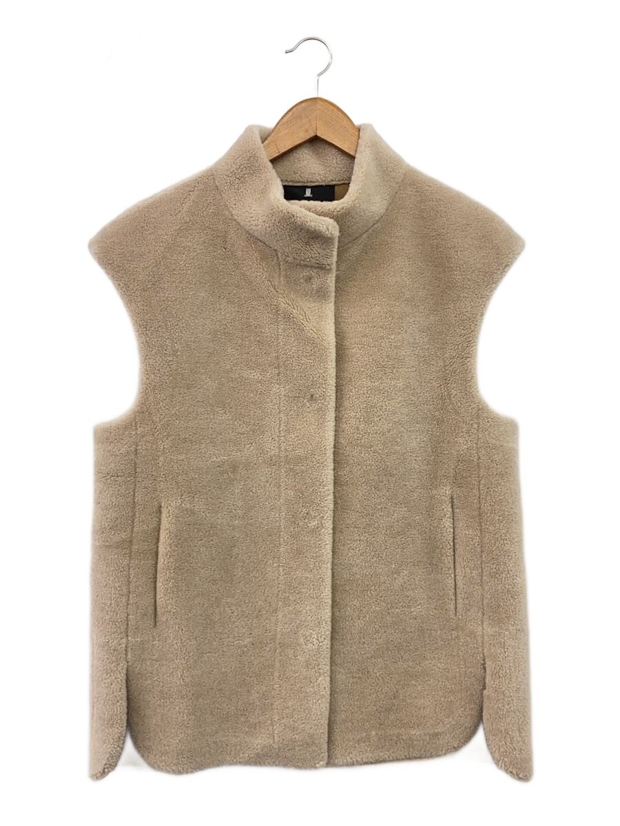 【中古】LANVIN COLLECTION◆より良い/ウールファーベスト/38/ポリエステル/BEG/無地/2405209【レディース御召しもの】