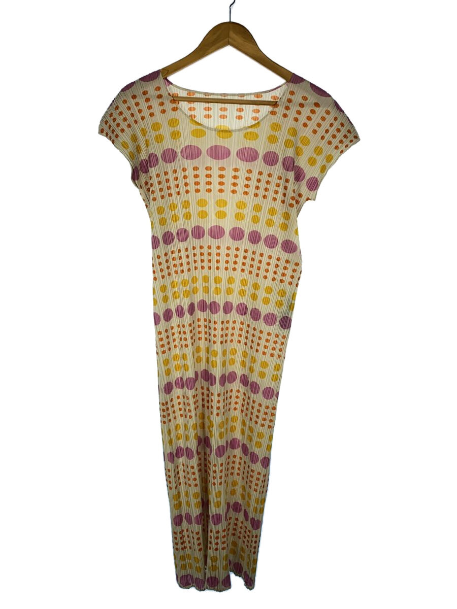 【中古】PLEATS PLEASE ISSEY MIYAKE◆ノースリーブ衣装/3/ポリエステル/BEG/総柄/IF82FJ313【レディース御召しもの】
