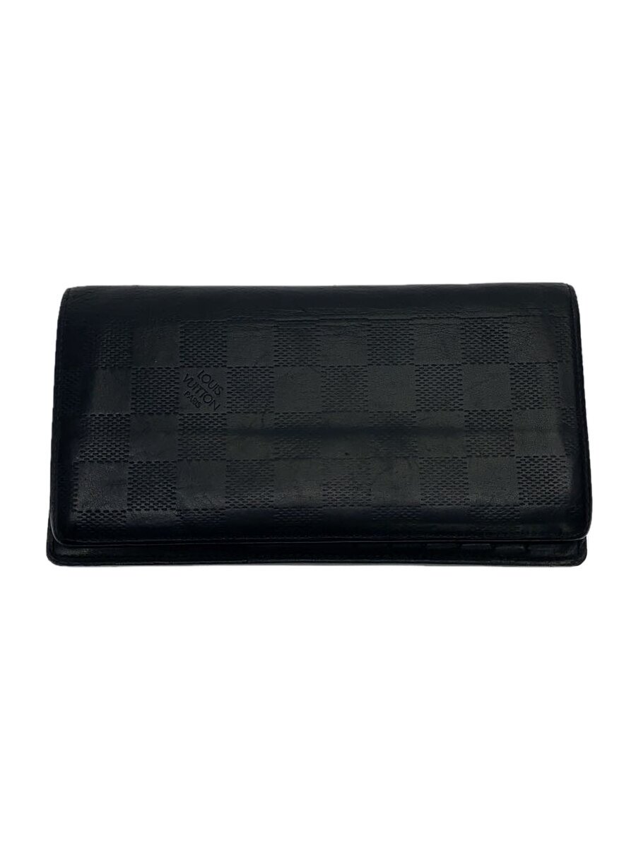 【中古】LOUIS VUITTON◆ポルト・フォイユ・ブラザ_ダミエ・アンフィニ_BLK/なめし革/BLK/メンズ【服飾雑貨他】
