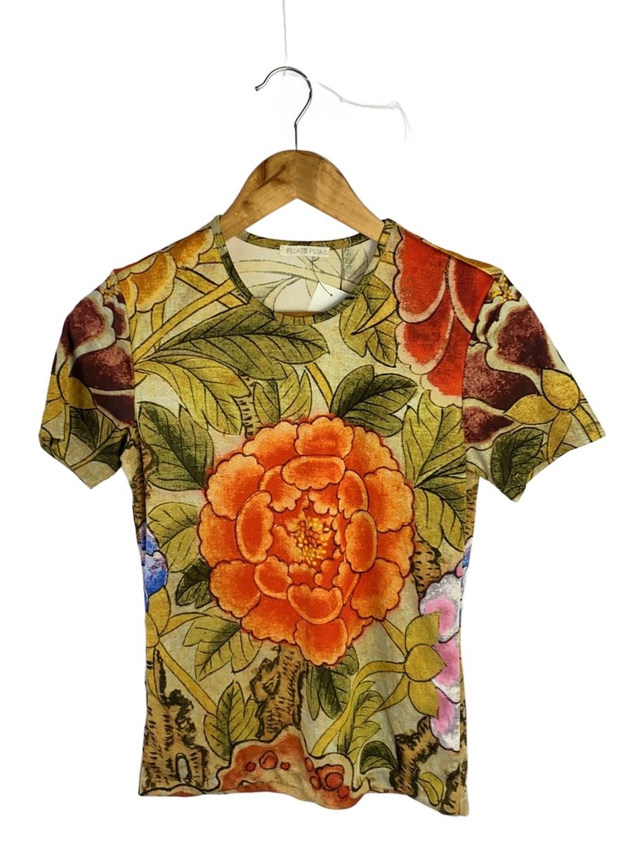 【中古】PLEATS PLEASE ISSEY MIYAKE◆半袖カットソー/3/ポリエステル/マルチ色つや/総柄/PP89-JR313//【レディース御召しもの】