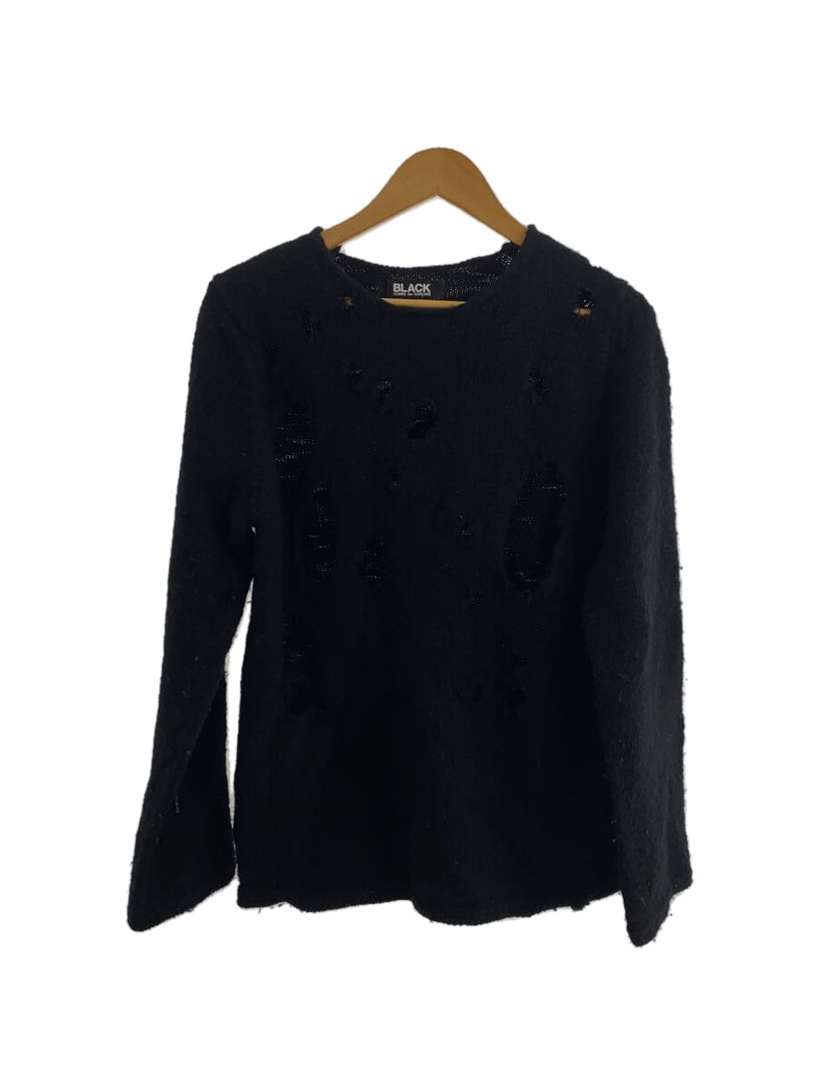 【中古】BLACK COMME des GARCONS◆23AWデストロイ産業編み物/M/羊毛/BLK/【メンズウェア】