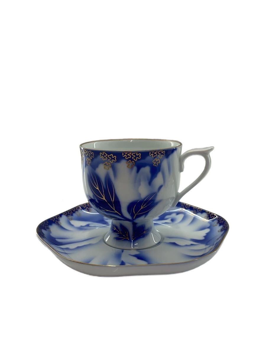 【中古】深川製磁◆牡丹金ミル/高台コーヒー椀皿/カップ&ソーサー/BLU【キッチン用品】