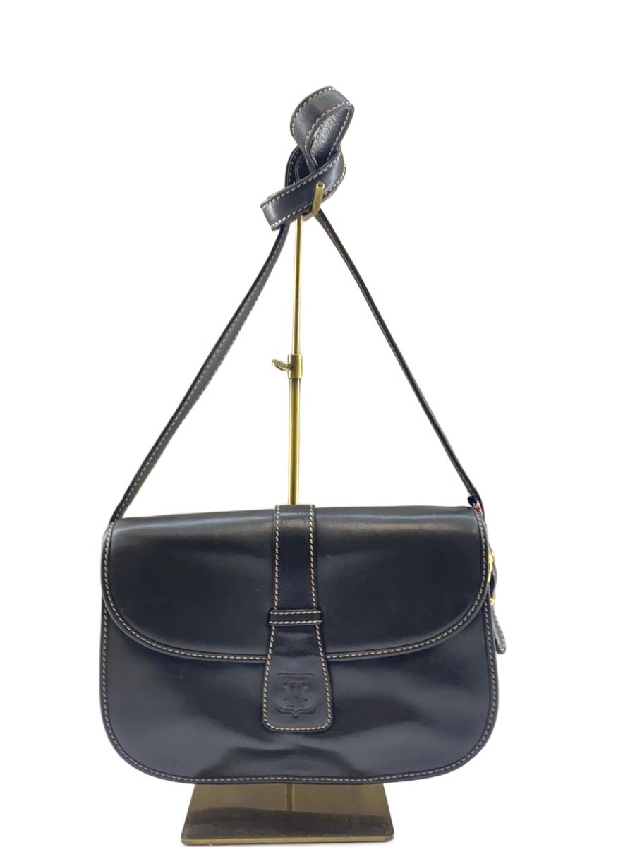【中古】CELINE◆下げ翼ショルダーバッグ/ブラゾン型押し/OLD/なめし革/BLK【御徒面子】