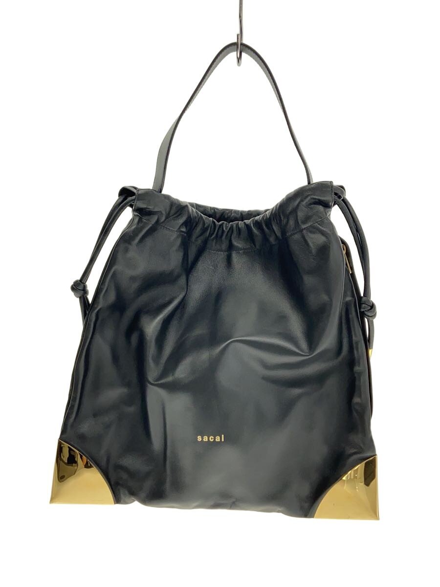 【中古】sacai◆Corner Metal Drawstring/御徒面子/なめし革/BLK/無地【御徒面子】