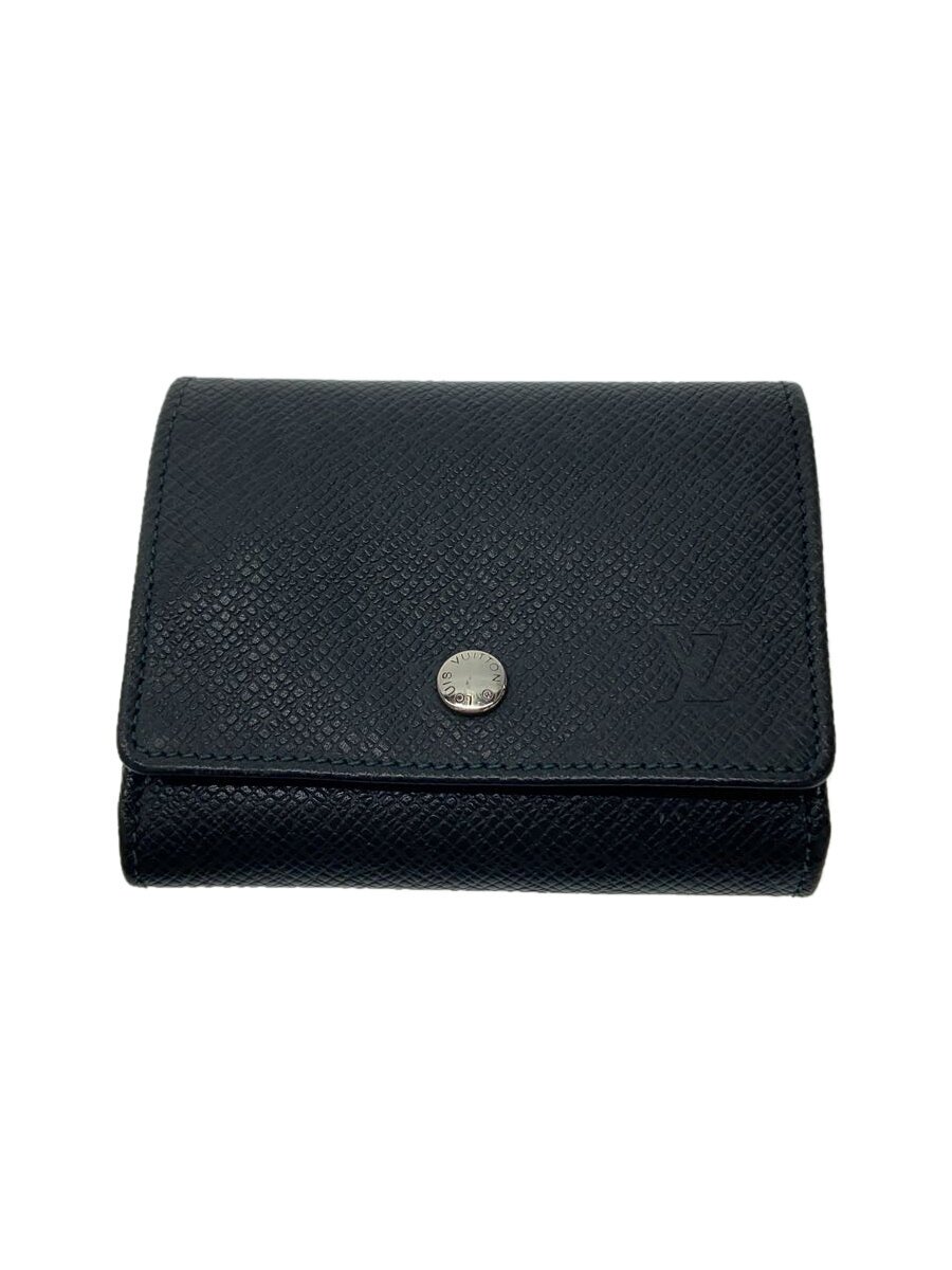 【中古】LOUIS VUITTON◆ポルト・モネ・セルゲイ_タイ王国ガ_BLK/--/BLK/無地/メンズ【服飾雑貨他】