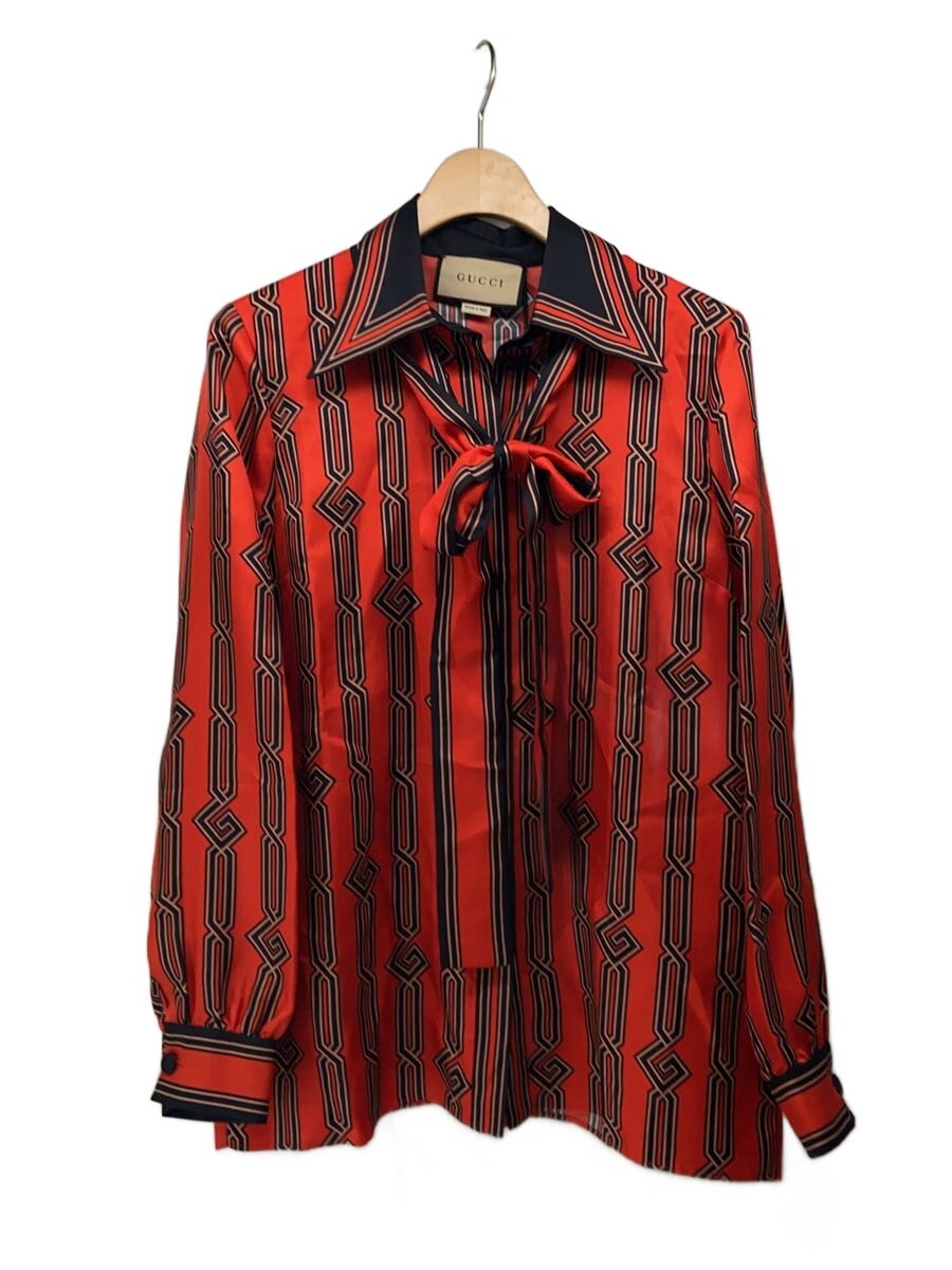 【中古】GUCCI◆長袖トップ/42/絹地/RED/721477【レディースお召しもの】