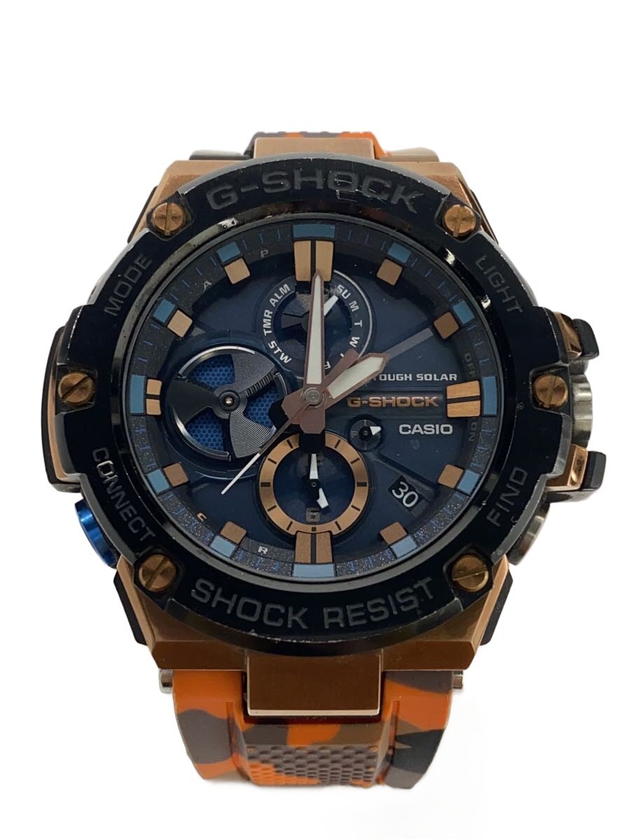 【中古】CASIO◆ソーラーウオッチ・G-SHOCK/デジアナ/天然ゴム/BLK/ORN//【服飾雑貨他】