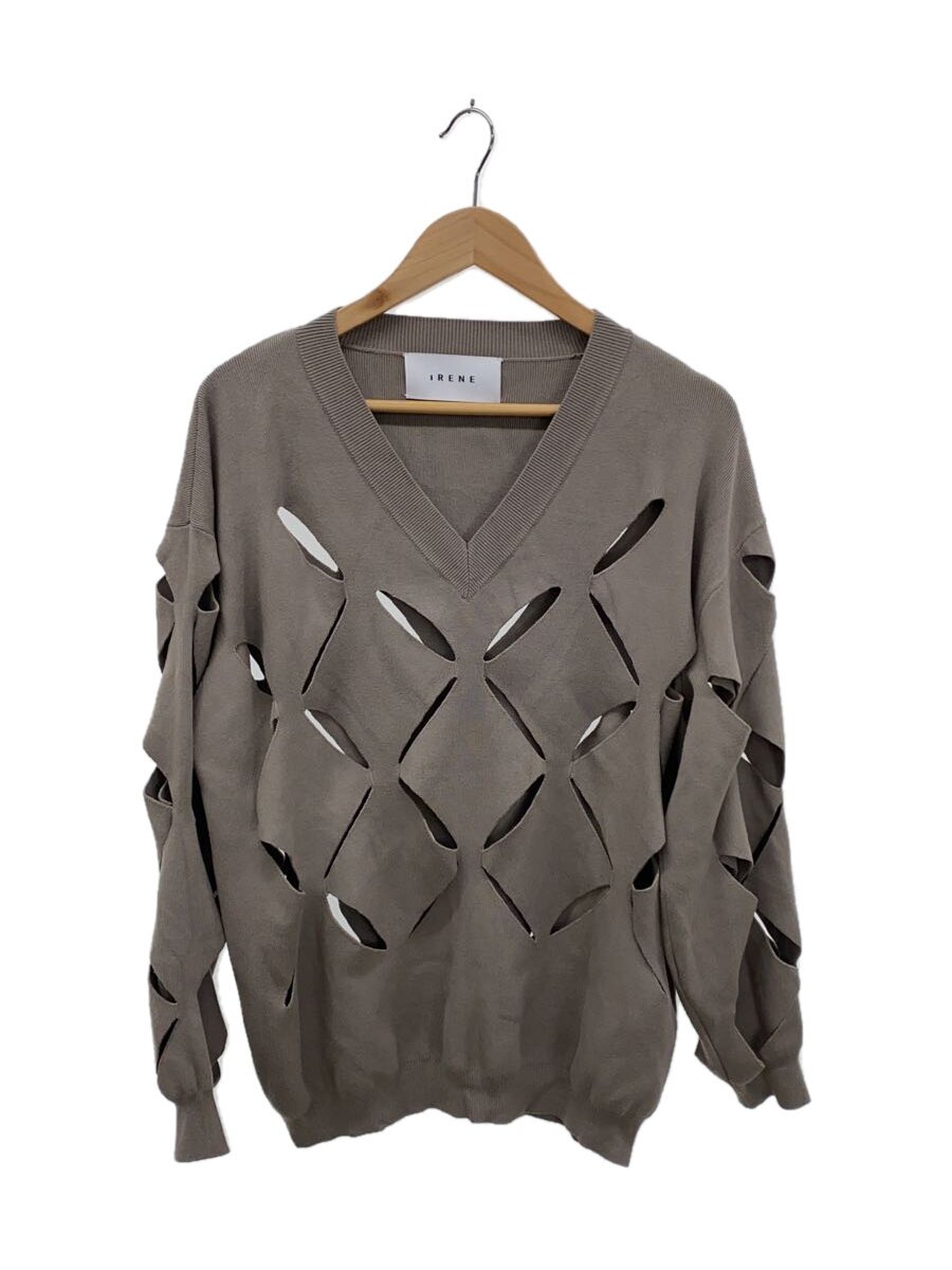 【中古】IRENE◆Argyle Slit Pullover Knit/36/人絹/BEG/25S81005【レディースお召しもの】