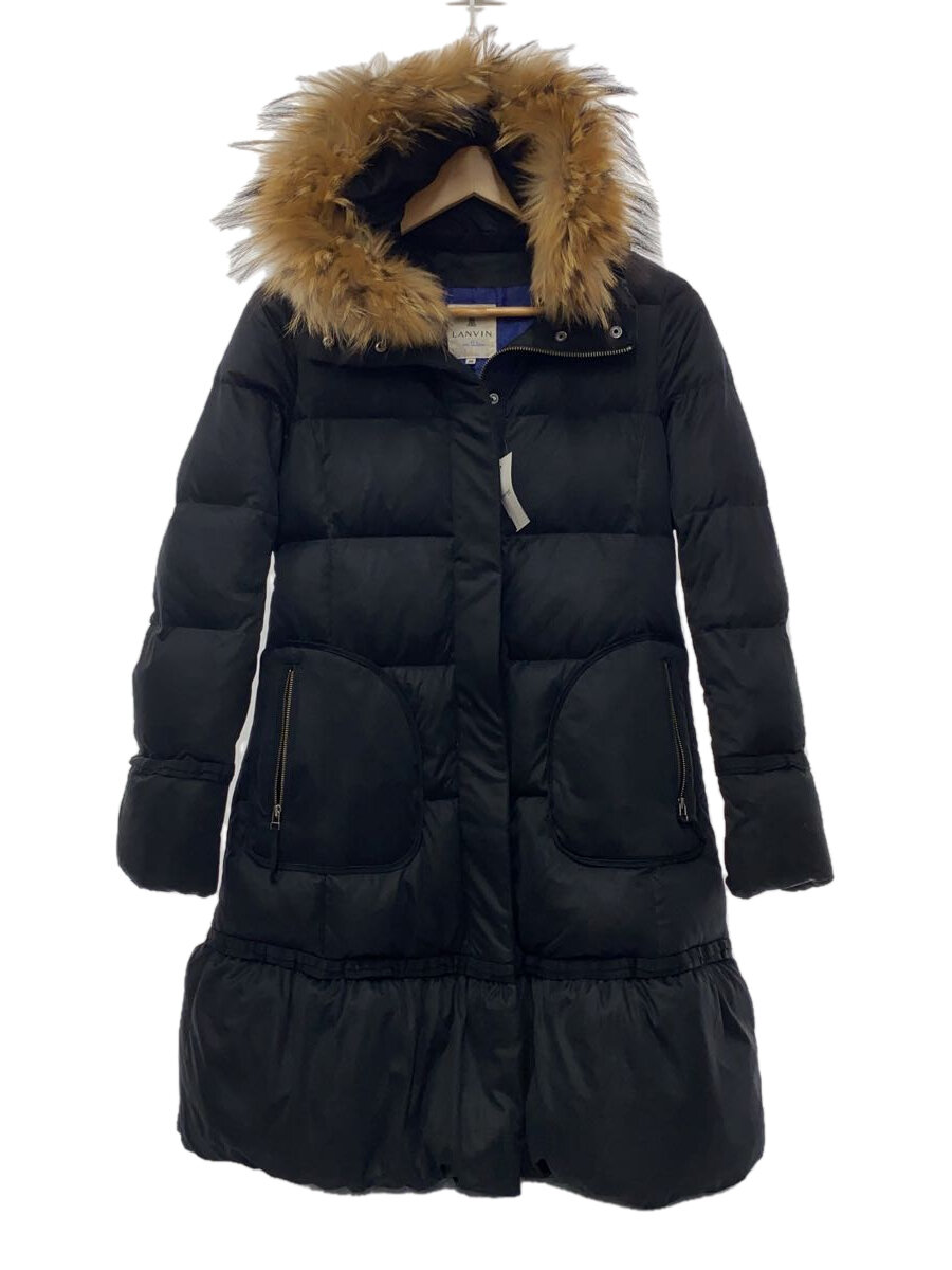 【中古】LANVIN en Bleu◆落ちこむ上衣/36/ポリエステル/黒いこと/黒/ラクーンファー/羽毛/ロング/キルティング//【レディース御召しもの】