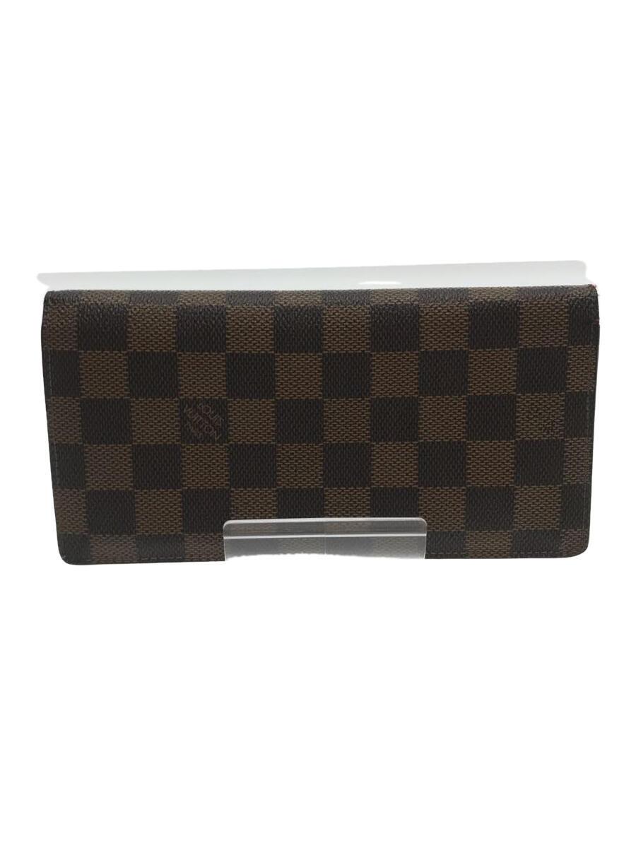 【中古】LOUIS VUITTON◆ポルト・フォイユ・ブラザ_ダミエ・エベヌ_BRW/PVC/BRW/メンズ【服飾雑貨他】