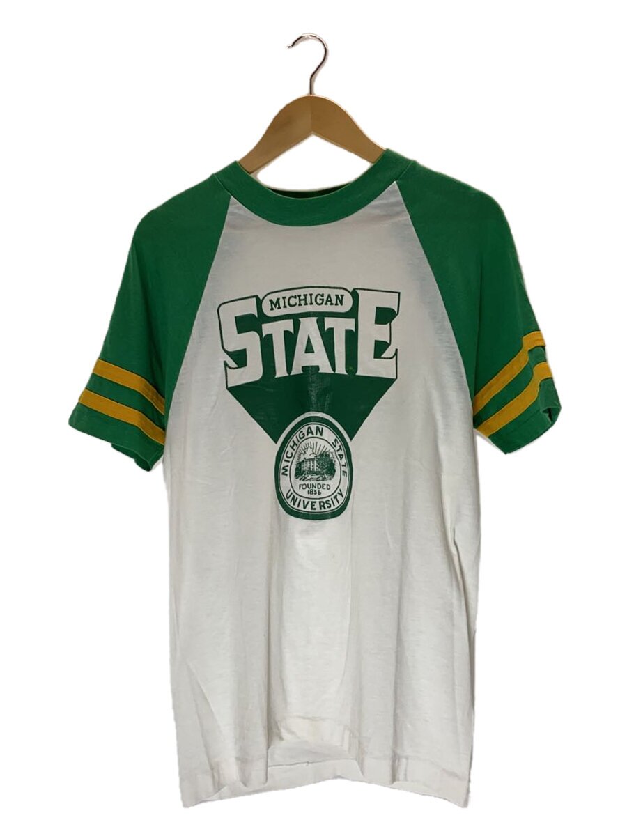 【中古】Champion◆赤ちょうちん引き舟/70s/MICHIGAN STATE/USA製/ラグランプルオーバー/L/綿織物/緑であること【メンズウェア】