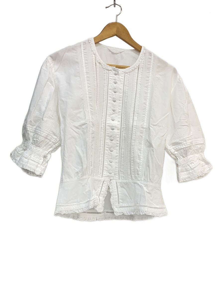 【中古】PINK HOUSE◆半袖トップ/--/綿織物/WHT/無地【レディース御召しもの】