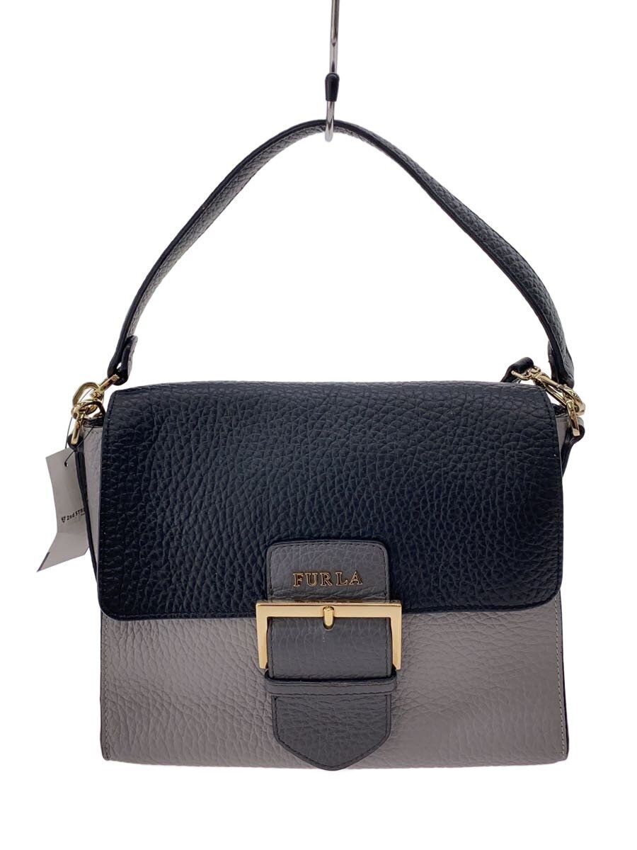 【中古】FURLA◆ハンドバック/なめし革/薄墨色F7576【御徒面子】