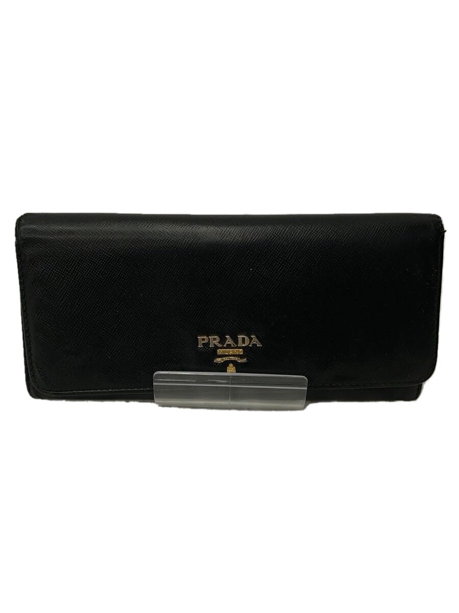 【中古】PRADA◆長サイフ/なめし革/BLK/無地/レディース【服飾雑貨他】