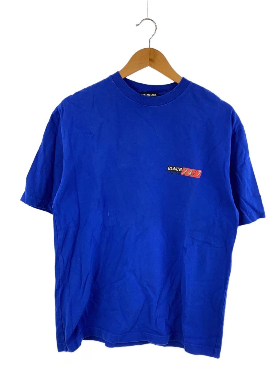 【中古】BALENCIAGA◆NEWS LOGO TEE/プルオーバー/XS/綿織物/BLU/612966【メンズウェア】