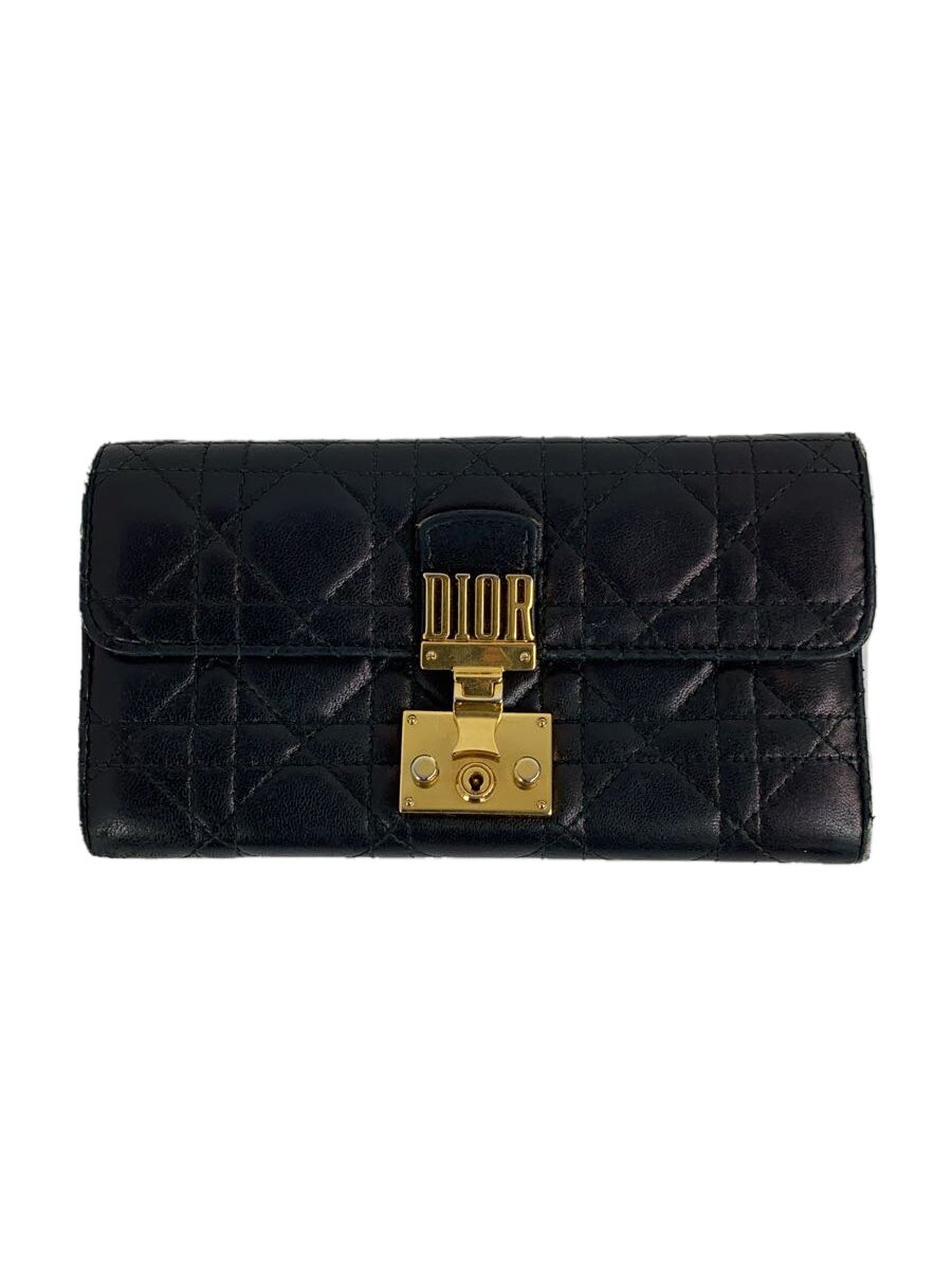 【中古】Christian Dior◆カナージュ/長札入れ/なめし革/黒いこと/レディース【服飾雑貨他】