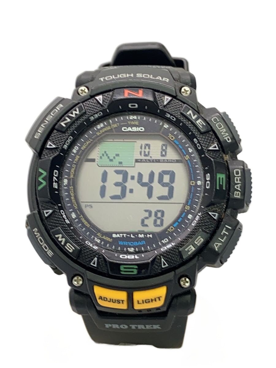 【中古】CASIO◆ソーラーウオッチ_PRO TREK/デジタル/天然ゴム/BLK/BLK【服飾雑貨他】