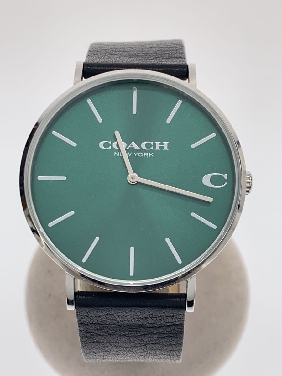 【中古】COACH◆石英ウオッチ/アナログ/なめし革/GRN/BLK/SS/ca124.2.14.1703【服飾雑貨他】