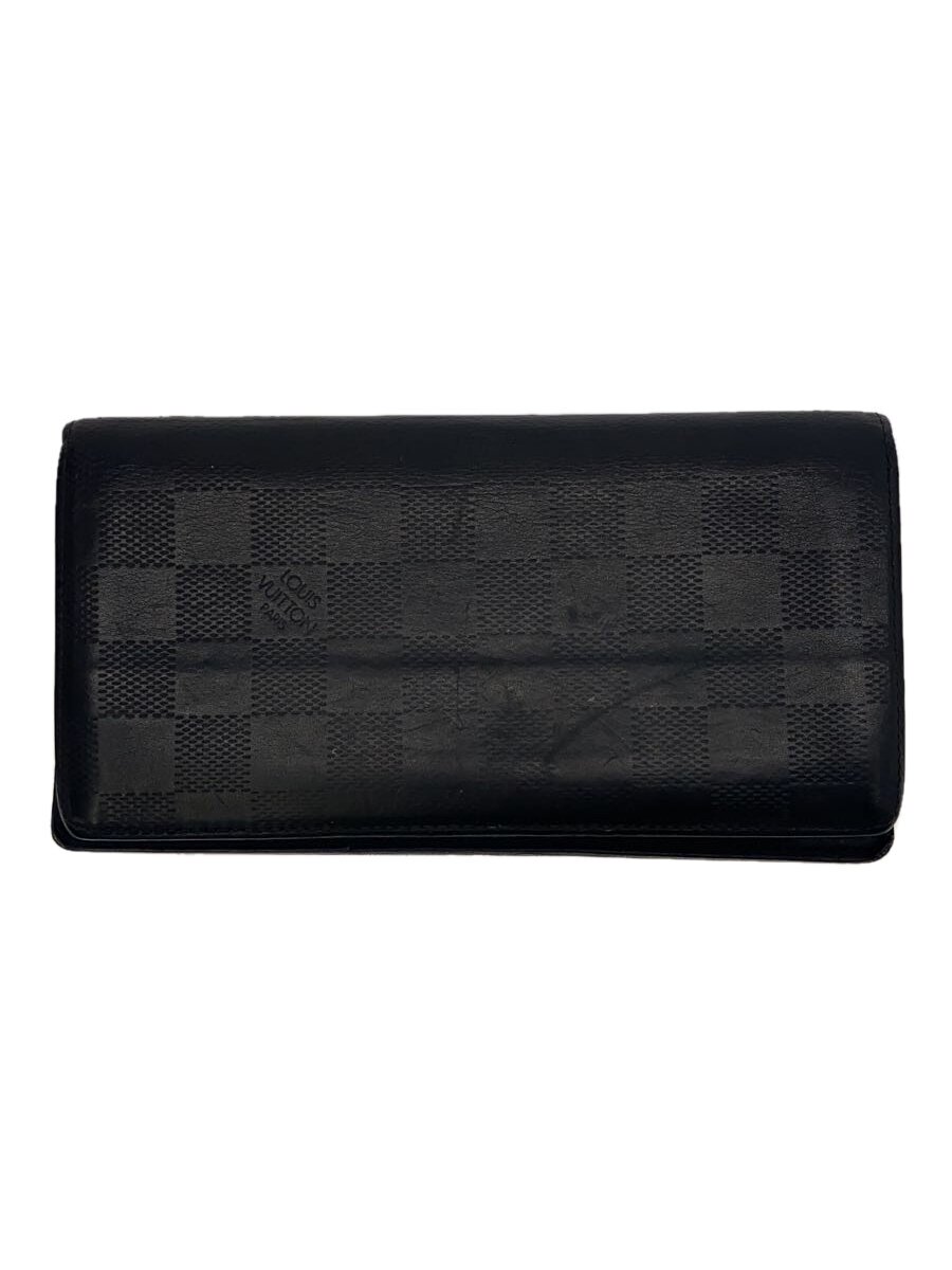 【中古】LOUIS VUITTON◆ポルト・フォイユ・ブラザ_ダミエ・アンフィニ_BLK/なめし革/BLK/レディース【服飾雑貨他】