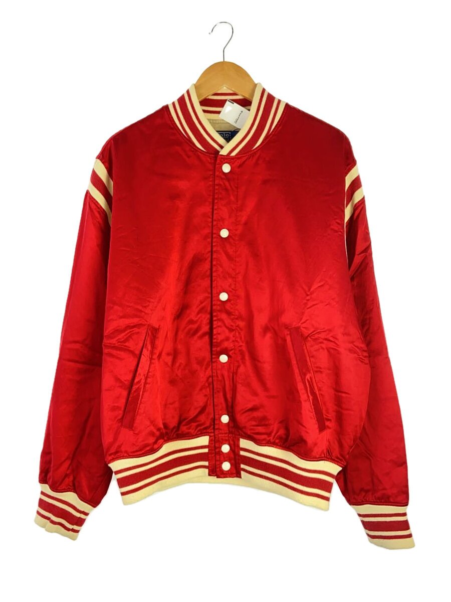 【中古】POLO RALPH LAUREN◆POLO BALL SATIN VARSITY JACKET/スタジャン/綿織物繻子/SIZE:L/RED【メンズウェア】