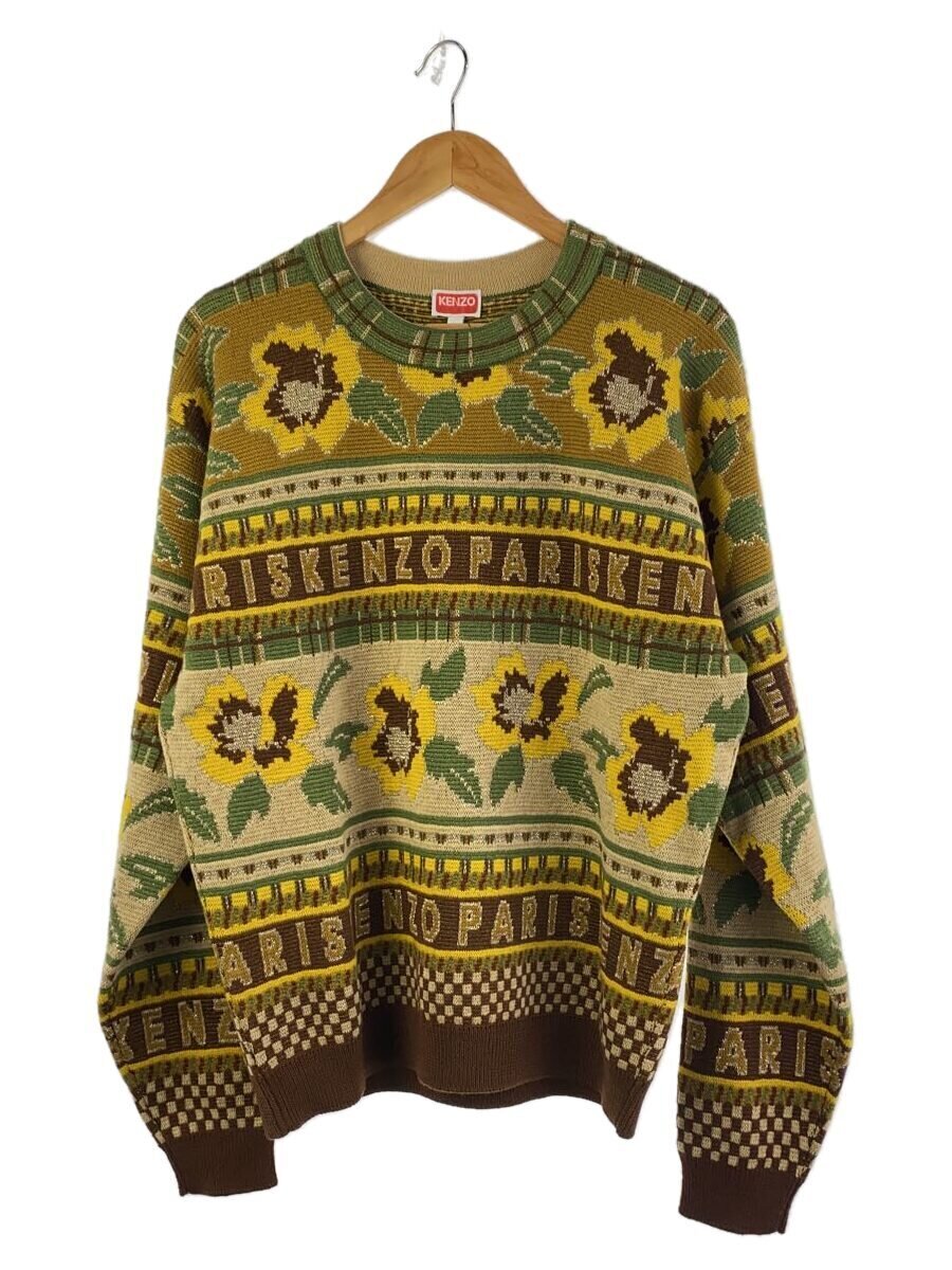 【中古】KENZO◆編み物・スウェーター(朦々たる)/L/羊毛/マルチ色合い/総柄【メンズウェア】
