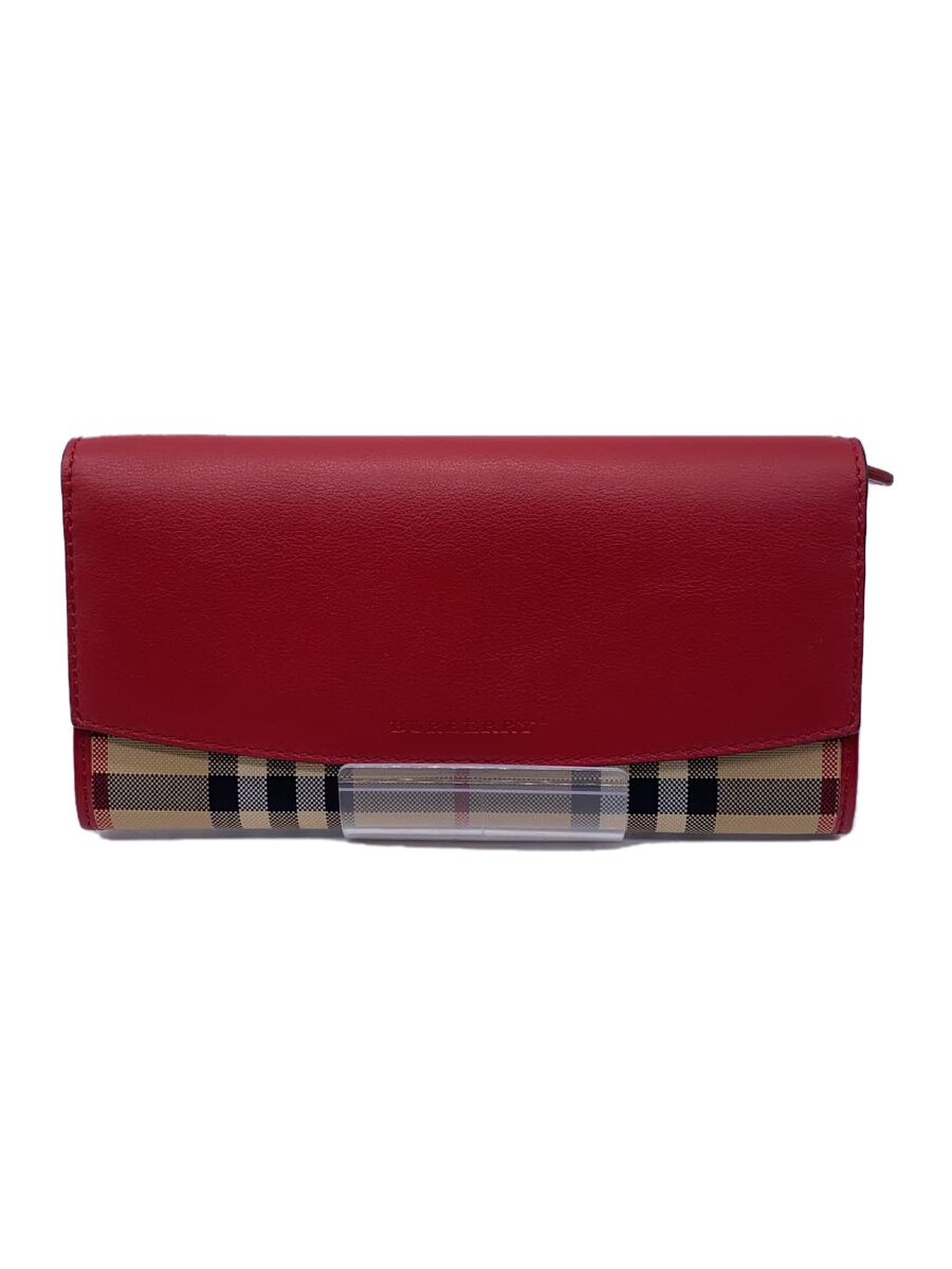 【中古】BURBERRY◆長紙入れ/PVC/RED/照合のしるし/レディース【服飾雑貨他】