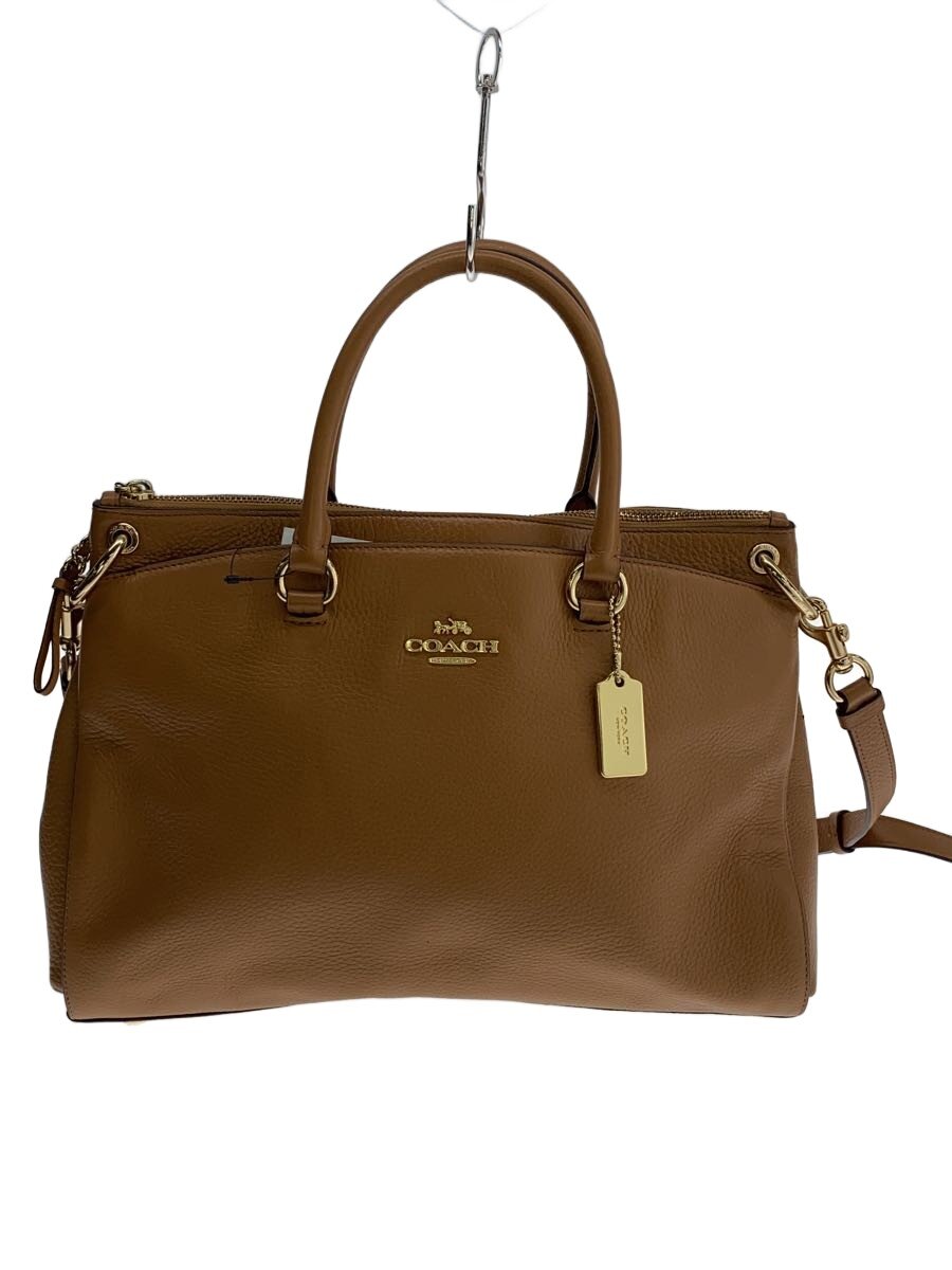 【中古】COACH◆ハンドバック/なめし革/BEG/無地/F77884【御徒面子】