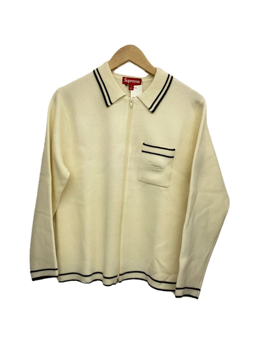 【中古】Supreme◆24AW/Zip Up Polo Sweater/編み物・ティーシャツ(薄っぺら)/S/羊毛/白いこと【メンズウェア】