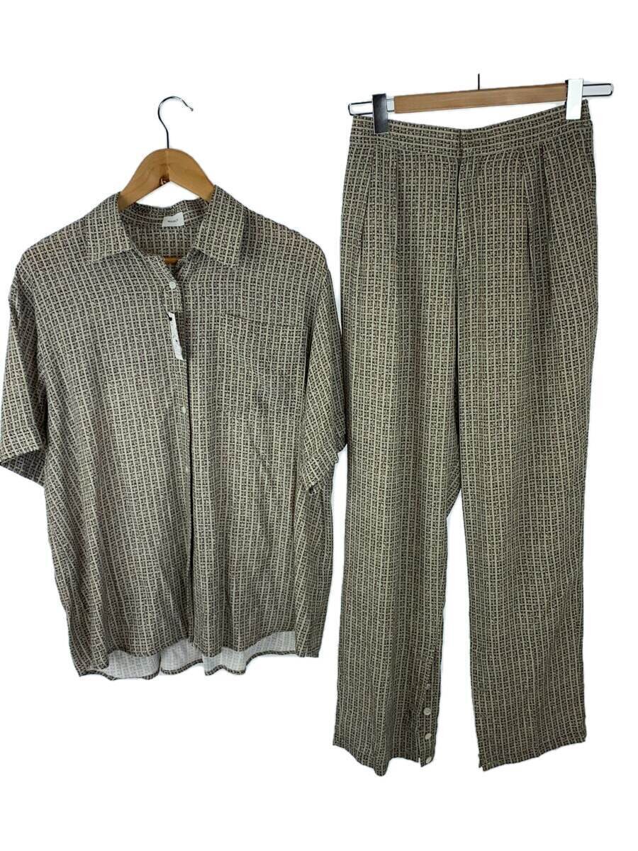 【中古】MANOF◆セットアップ/M/人絹/KHK/総柄/88122-4112/88110-7072【レディース御召しもの】