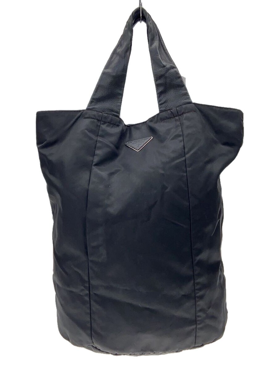 【中古】PRADA◆トートバッグ/ナイロン/BLK/無地//【御徒面子】