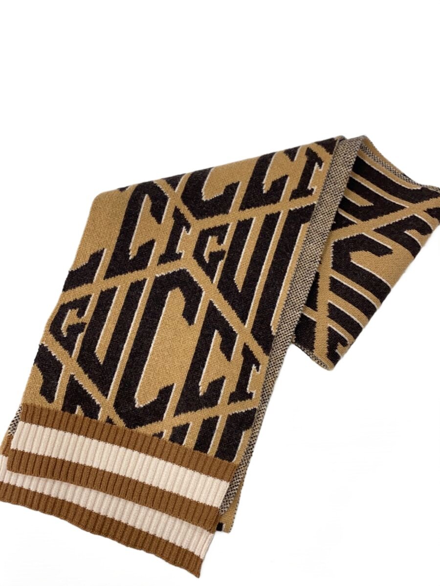 【中古】GUCCI◆編み物えり巻き/えり巻き/羊毛/CML/総柄/メンズ【服飾雑貨他】