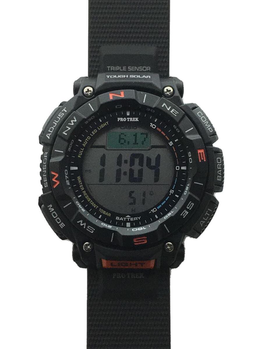 【中古】CASIO◆ソーラーウオッチ/デジタル/天然ゴム/薄墨色/黒いこと/PRG-340//【服飾雑貨他】