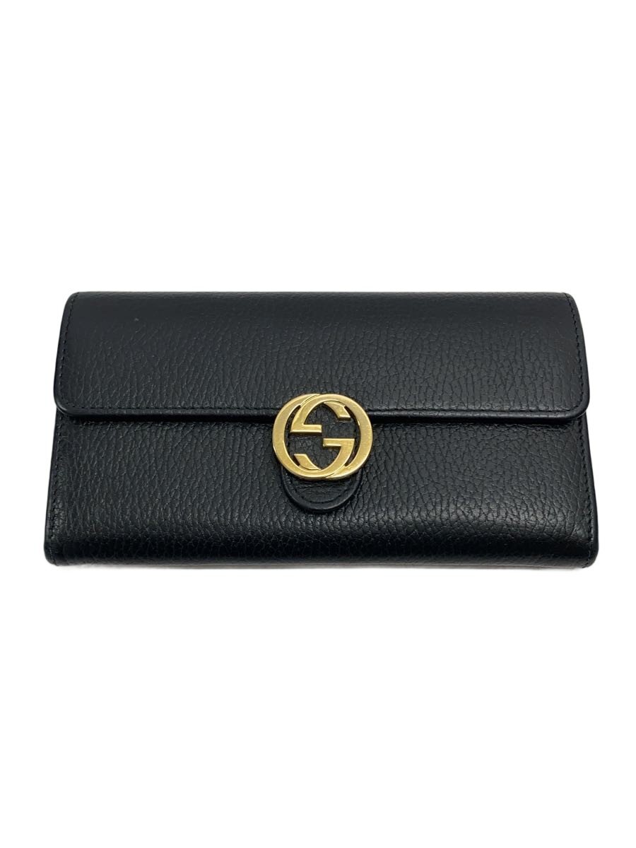 【中古】GUCCI◆長金入れ_インターロッキングG/なめし革/BLK/無地/レディース【服飾雑貨他】