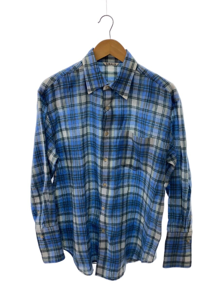 【中古】AURALEE◆AIRY WOOL CHECK SHIRT/O/羊毛/BLU/読み合わせる/a24as02wn//【メンズウェア】