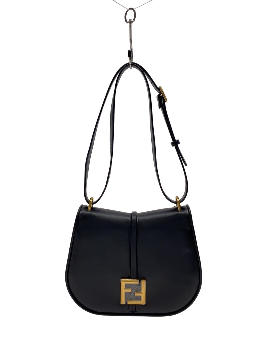 【中古】FENDI◆カモンミディアムバッグ//ショルダーバッグ/なめし革/BLK/無地【御徒面子】