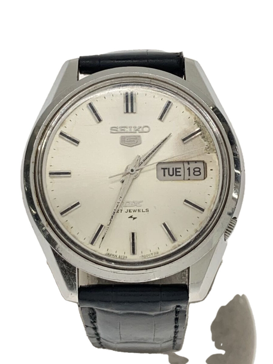 【中古】SEIKO◆自動小銃巻ウオッチ/アナログ/なめし革/BLK/5139-8000/5DX/文字記号盤胴締め不都合//【服飾雑貨他】
