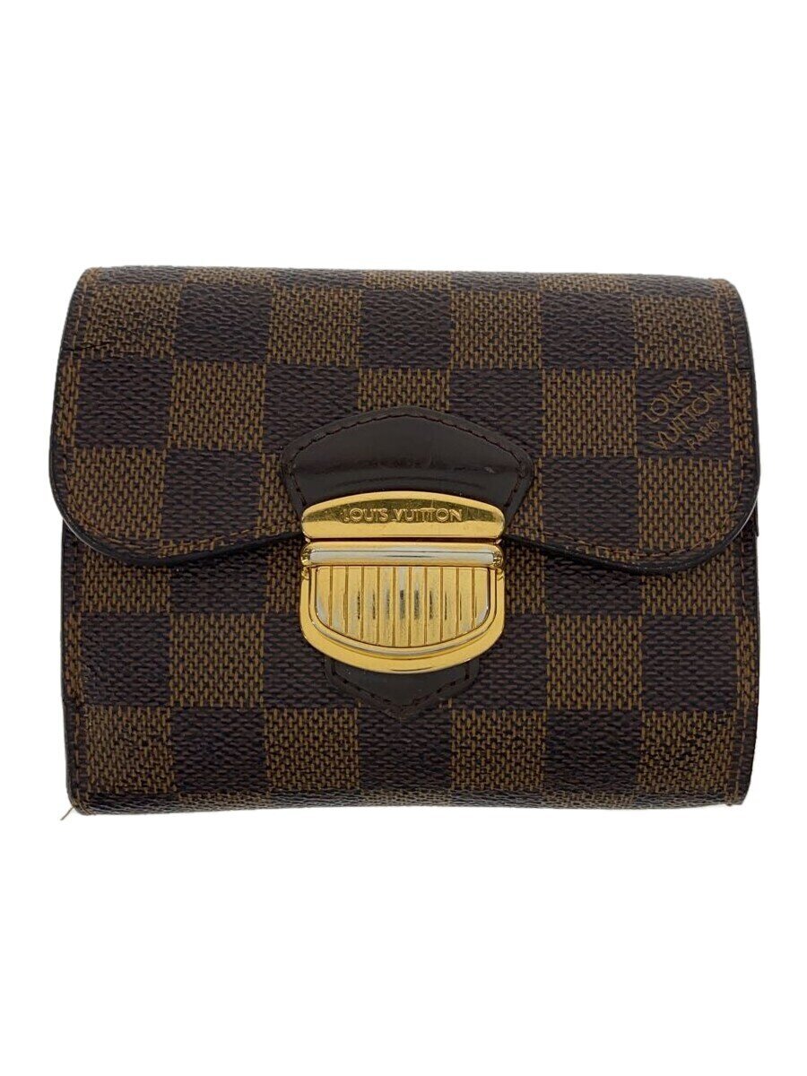 【中古】LOUIS VUITTON◆ポルト・フォイユ・ジョイ_ダミエ・エベヌ_BRW/PVC/BRW/照合のしるし/レディース【服飾雑貨他】