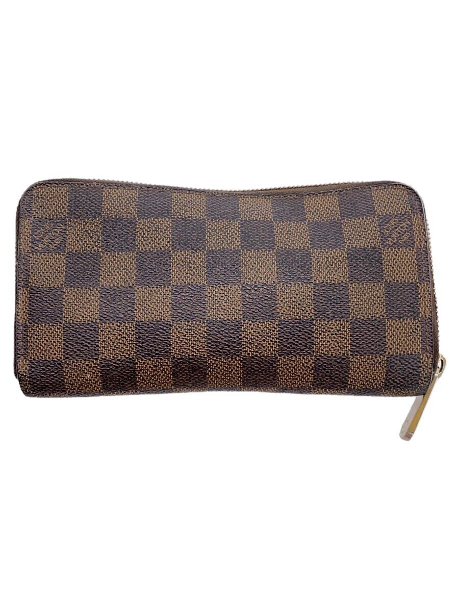 【中古】LOUIS VUITTON◆1)ジッピー・ウォレット_ダミエ・エベヌ_BRW/PVC/BRW/チェック/メンズ【服飾雑貨他】