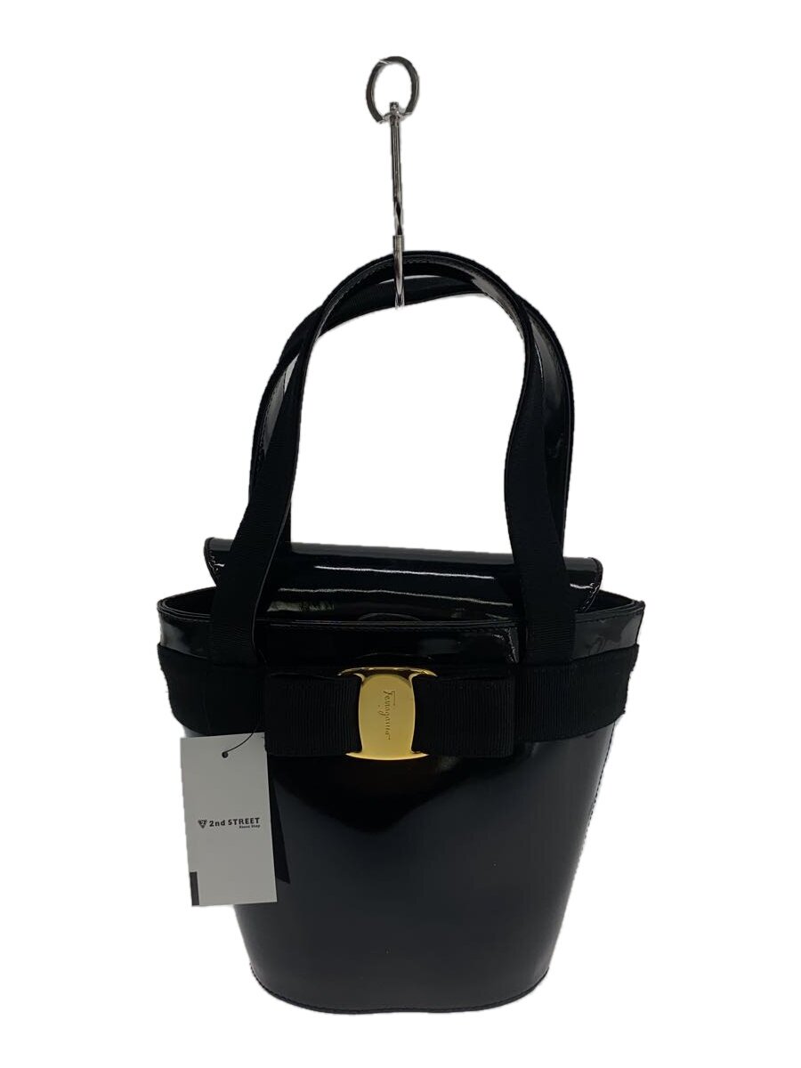 【中古】Salvatore Ferragamo◆ハンドバック/なめし革/BLK/21 6161/ヴァラリボン【御徒面子】