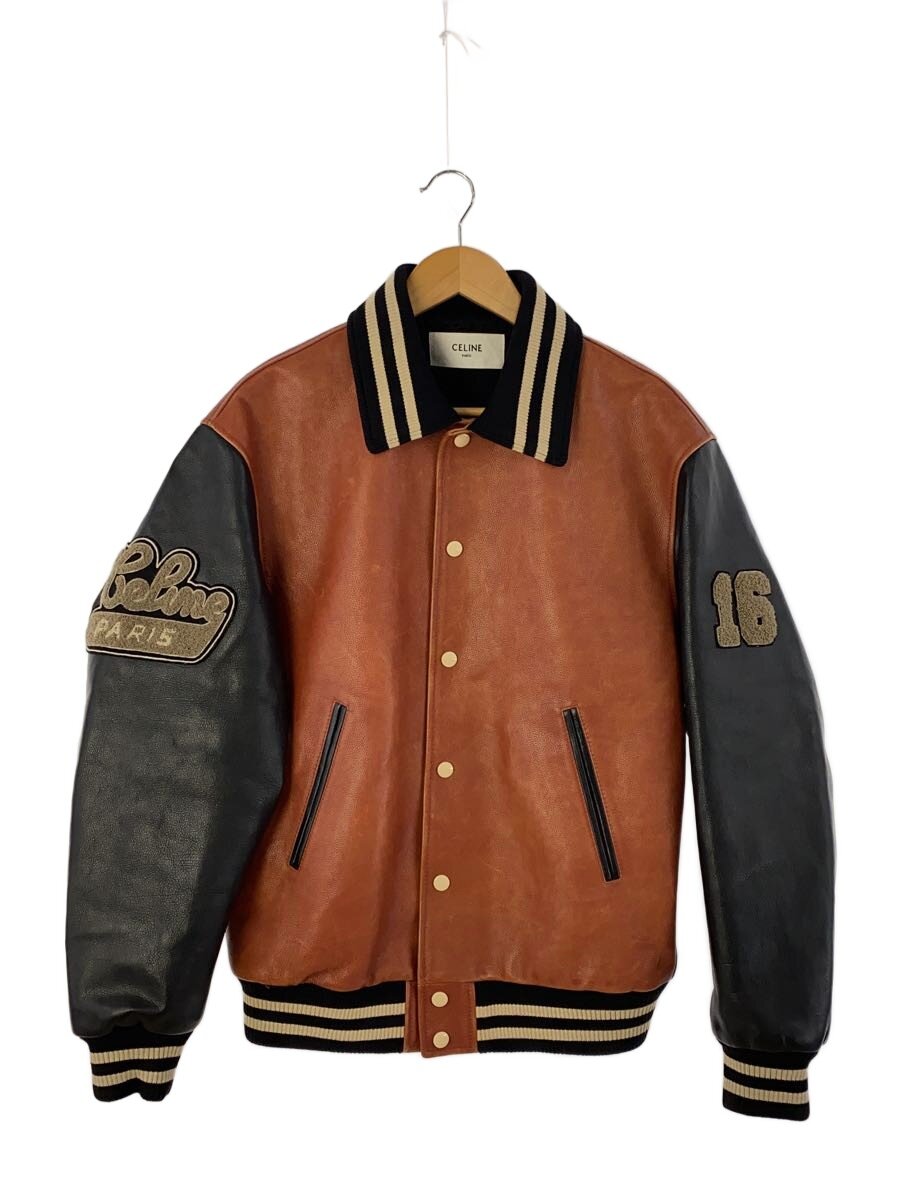 【中古】CELINE◆Varsity Jackスタジャン/44/なめし革/赤銅色/2E948131O//【メンズウェア】