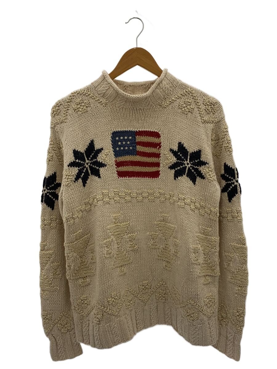 【中古】POLO SPORT◆90s/星条旗/リネン混/１編み物・プルオーバー(朦々たる)/M/リネン/CRM/無地//【メンズウェア】
