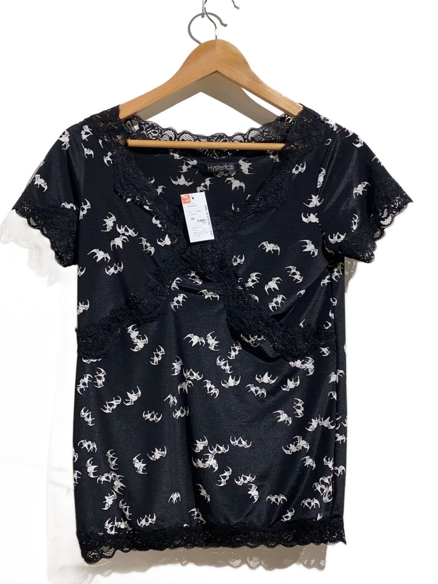 【中古】HYSTERIC◆半袖カットソー/FREE/ポリエステル/BLK/総柄/3コンピュータ断層撮影法-4960//【レディース御召しもの】