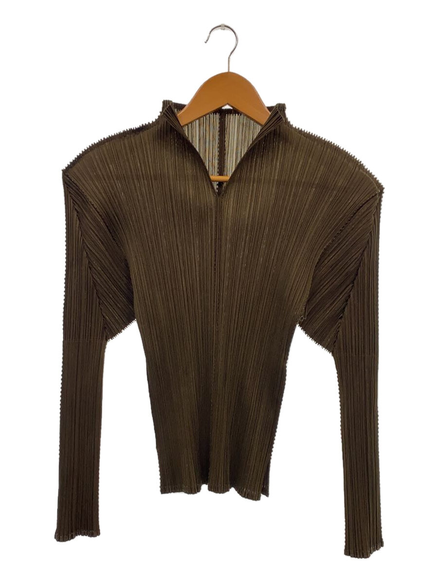 【中古】PLEATS PLEASE ISSEY MIYAKE◆長袖カットソー/3/ポリエステル/KHK/PP33-JK172【レディース御召しもの】