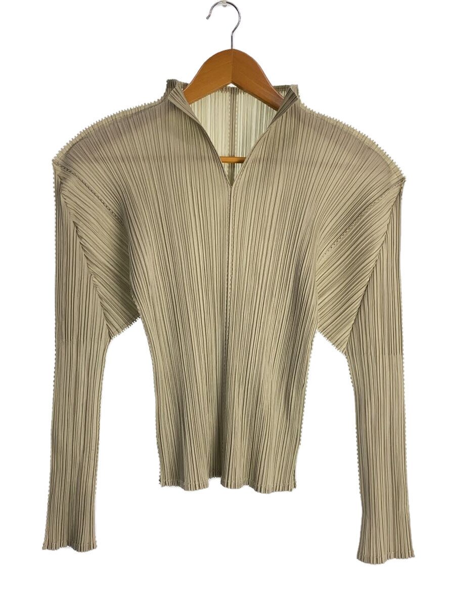 【中古】PLEATS PLEASE ISSEY MIYAKE◆長袖カットソー/3/ポリエステル/KHK/PP33-JK172【レディース御召しもの】