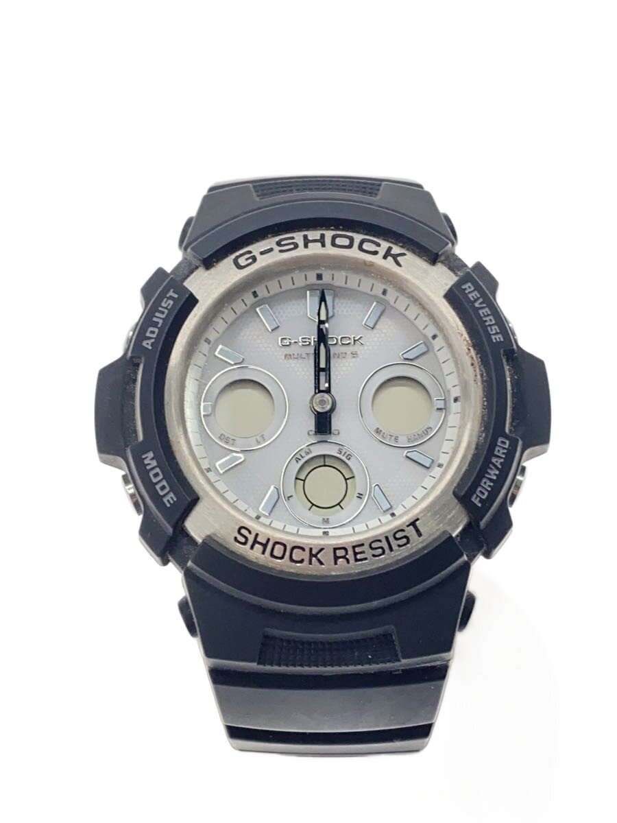 【中古】CASIO◆ソーラーウオッチ/アナログ/天然ゴム/WHT/BLK/AWG-M100S【服飾雑貨他】