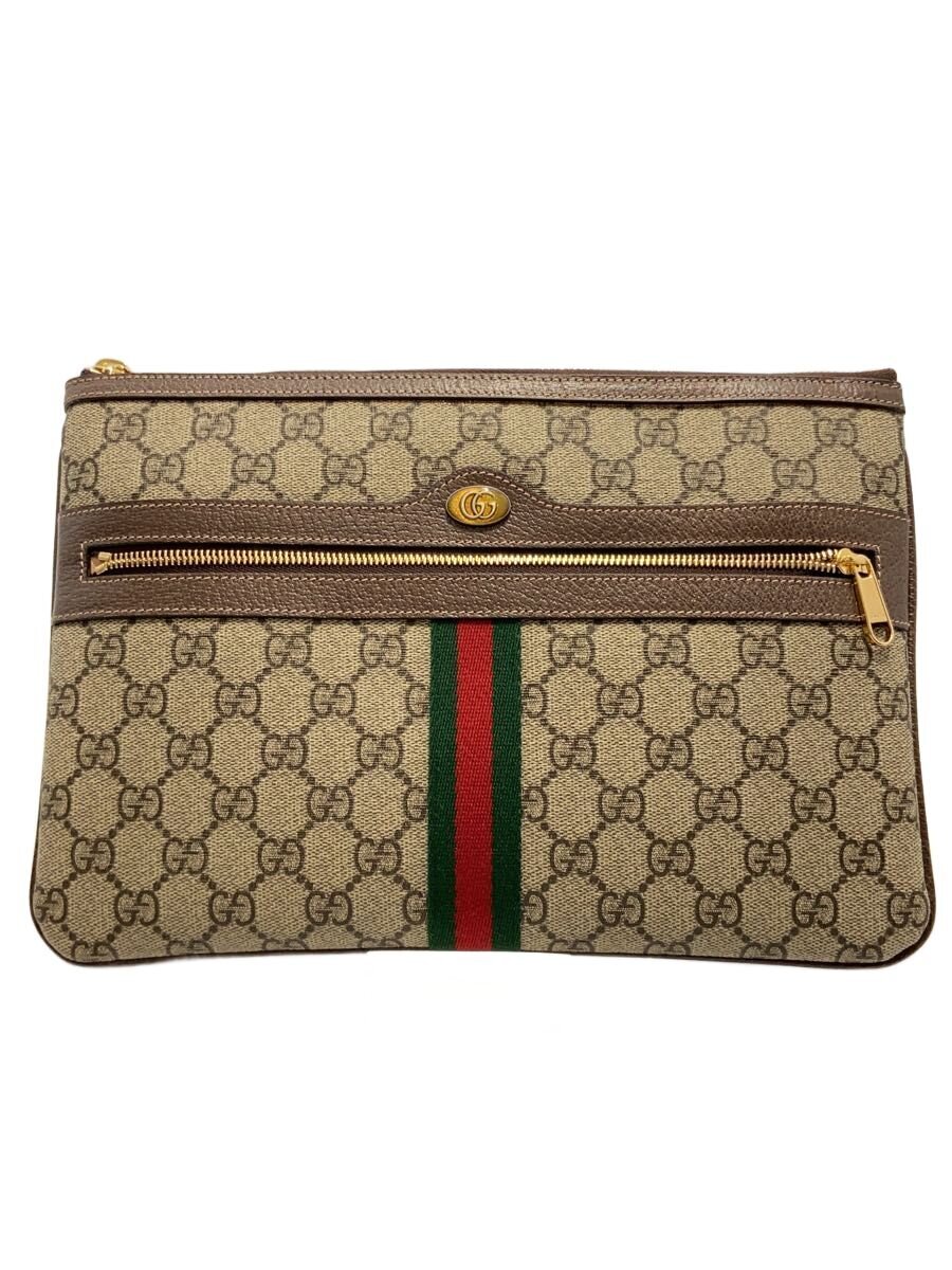 【中古】GUCCI◆クラッチペダル御徒面子_GGスプリーム/なめし革/BRW/総柄【御徒面子】