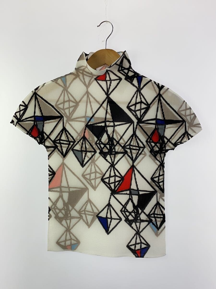 【中古】me ISSEY MIYAKE◆半袖カットソー/--/ポリエステル/WHT/総柄/MI13FK135【レディース御召しもの】