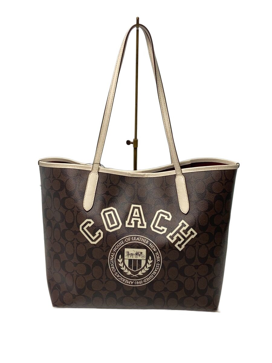 【中古】COACH◆トートバッグ/赤銅色/総柄/CB869【御徒面子】