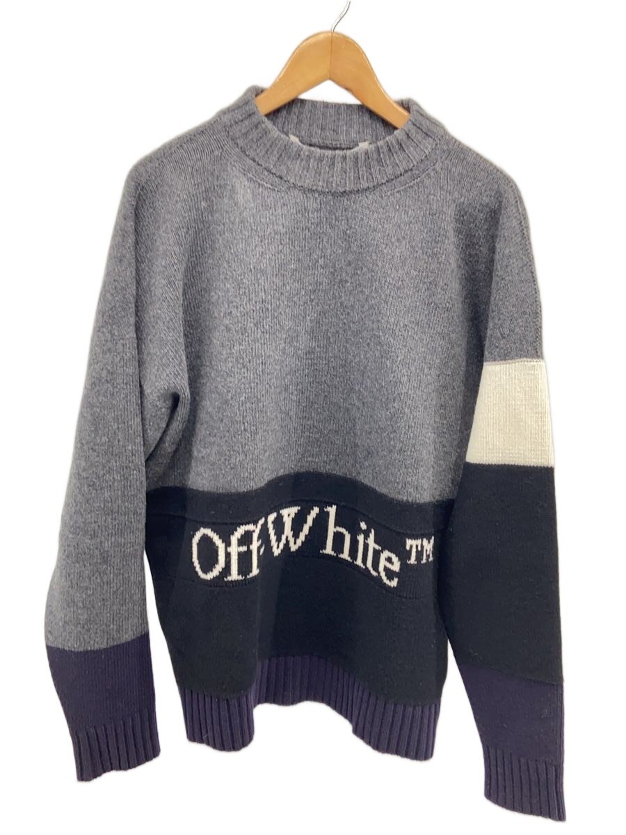 【中古】OFF-WHITE◆象牙色/編み物・ティーシャツ(朦朦たる)/M/羊毛/薄墨色/無地/OMHE048E20KNi001【メンズウェア】