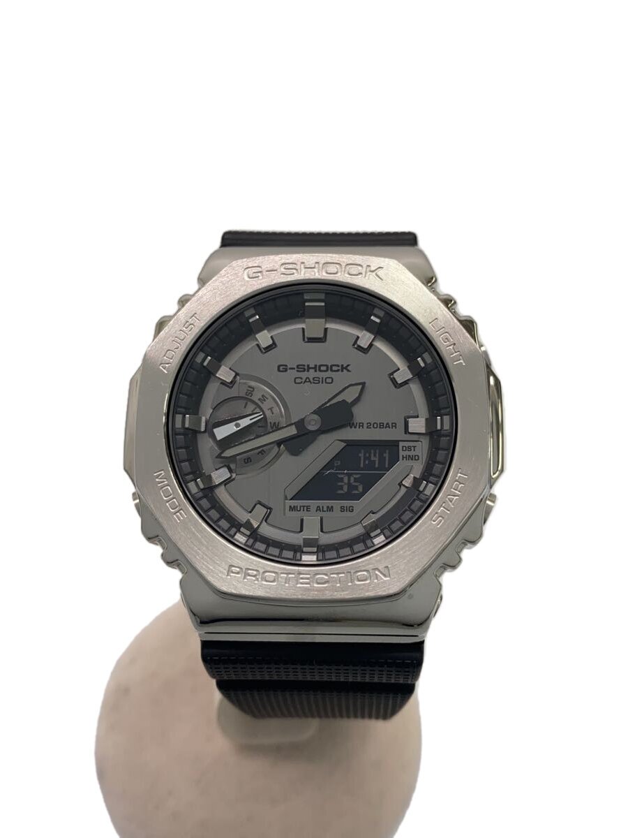 【中古】CASIO◆石英ウオッチ/アナログ/天然ゴム/SLV/BLK/GM-2100【服飾雑貨他】